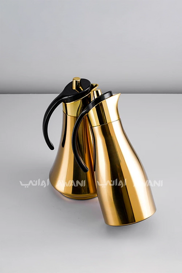 قارورة حرارية ذهبية - مقبض ذهبي وأسود | إبريق معزول بمقبض أنيق – 700 + 700 مل (قطعتان)