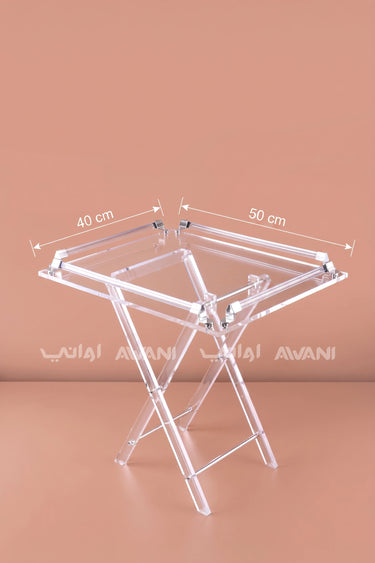 5-Piece Acrylic Rectangular Folding Table Set – Silver Accents (4 Table | 1 Stand)
