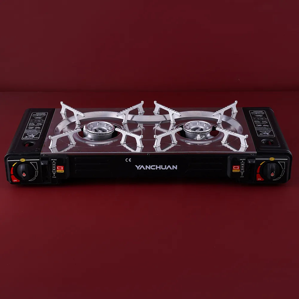Sleek Black Dual-Burner Portable Gas Stove