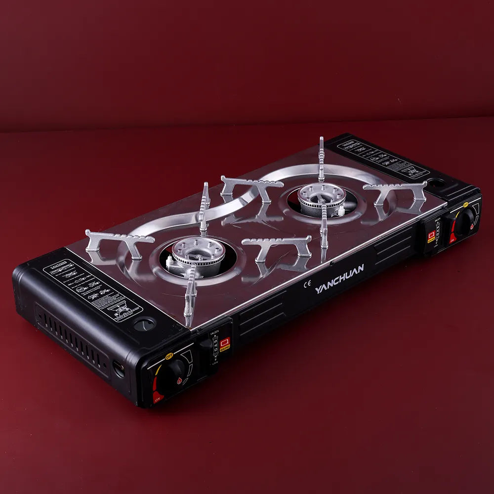 Sleek Black Dual-Burner Portable Gas Stove