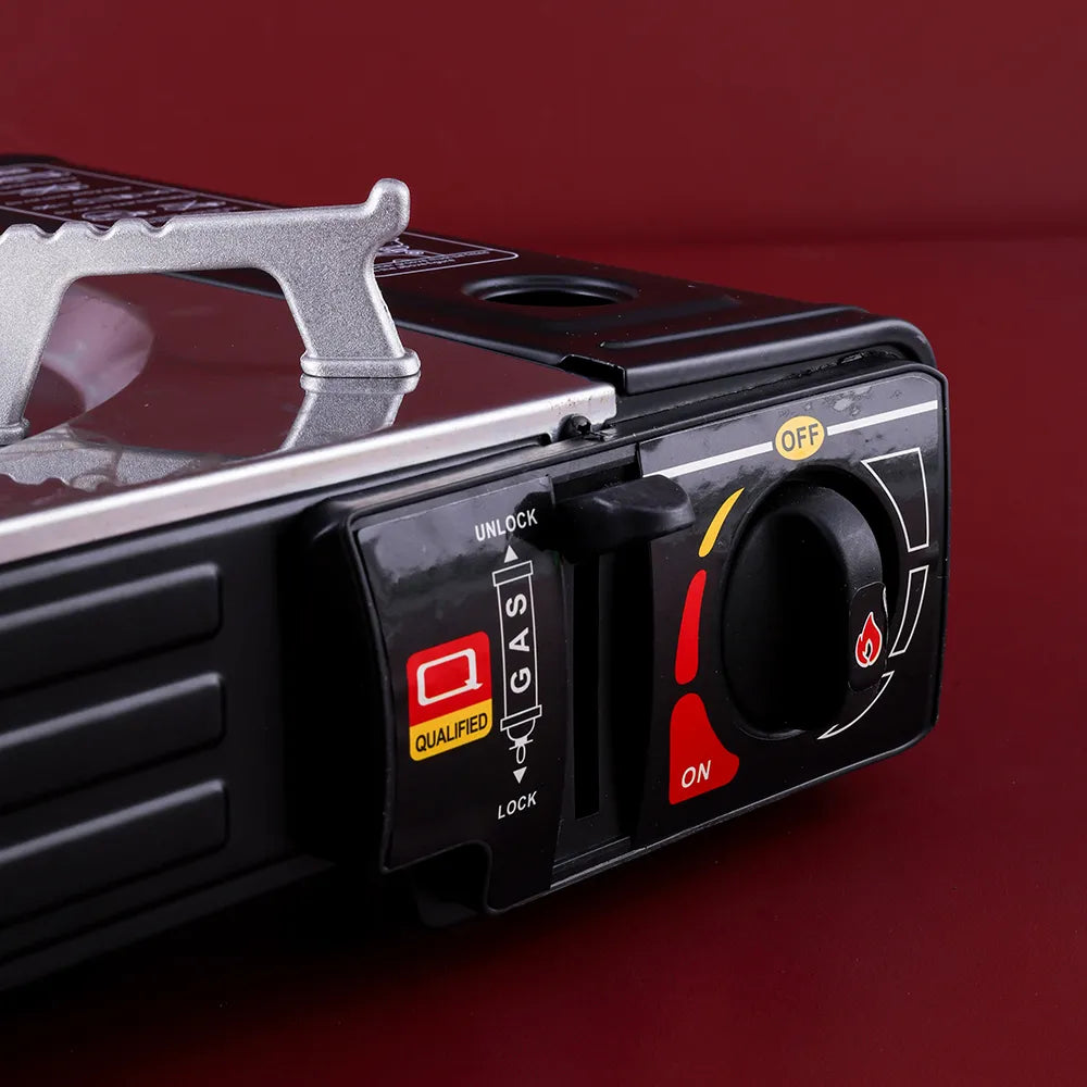 Sleek Black Dual-Burner Portable Gas Stove