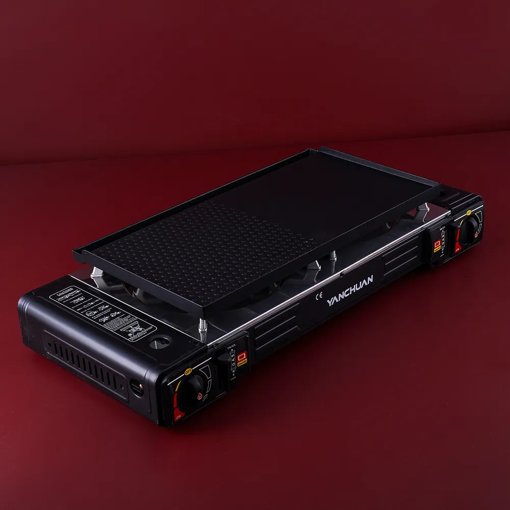 Sleek Black Dual-Burner Portable Gas Stove