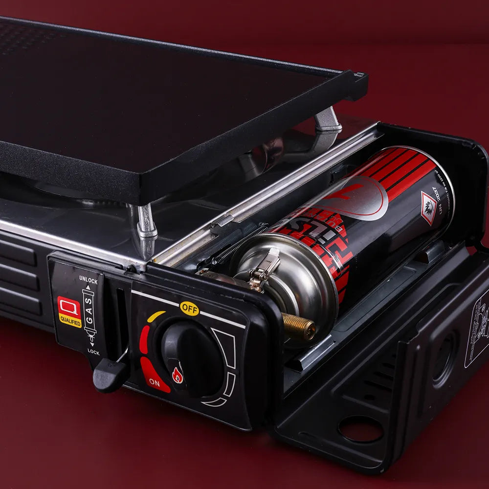 Sleek Black Dual-Burner Portable Gas Stove