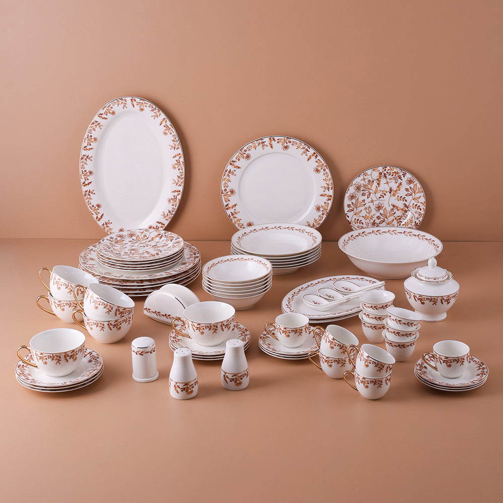 Gold Leaf - Dinnerware Set,71 Piece Round A grade Stoneware Dinnerware Set Kitchen Plates And Bowls Set with Mugs, Gray dinnerware set