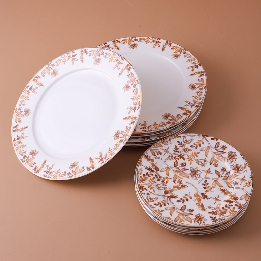 Gold Leaf - Dinnerware Set,71 Piece Round A grade Stoneware Dinnerware Set Kitchen Plates And Bowls Set with Mugs, Gray dinnerware set