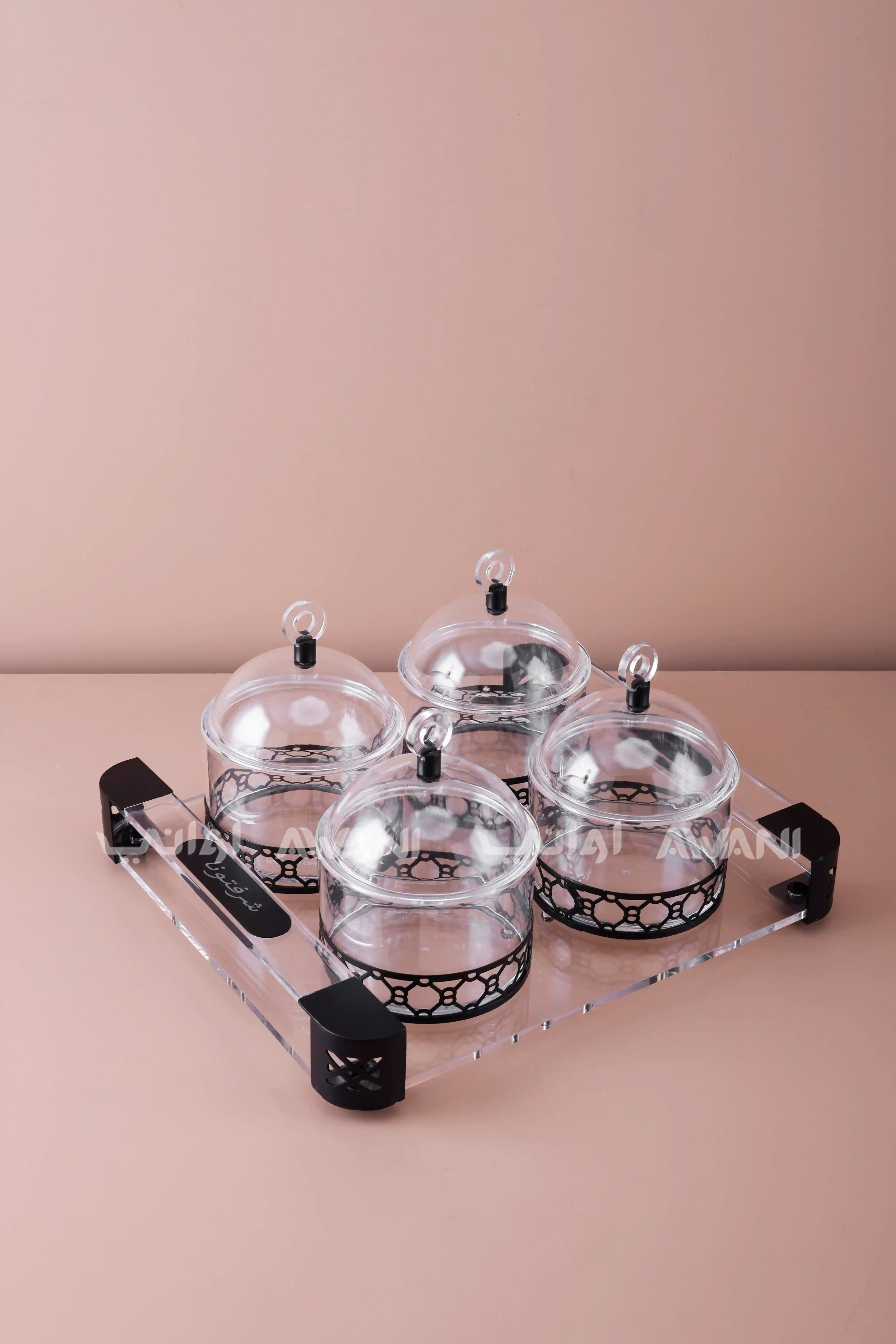 4-Piece Acrylic Snack & Condiment Serving Set with Tray