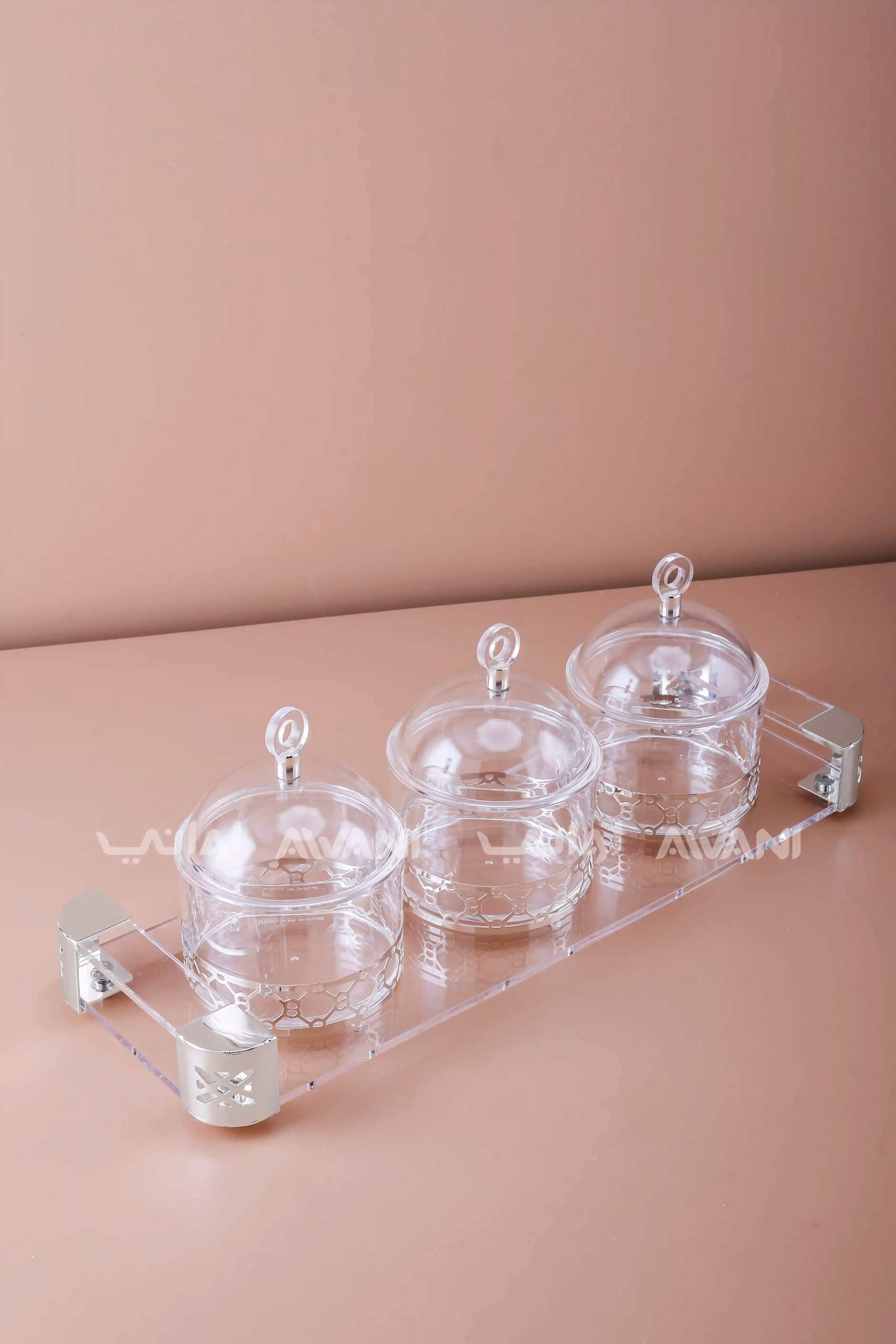 3-Piece Acrylic Snack & Condiment Serving Set with Tray