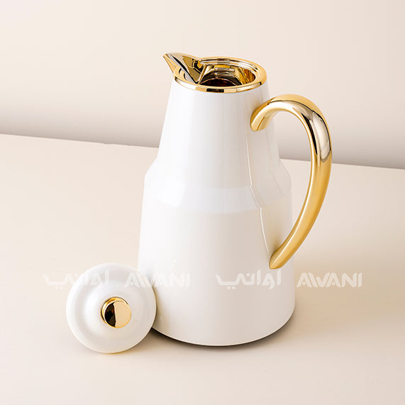 Luxury Stainless Steel Arabic Coffee Dallah with Gold and Sandal – 1.3 ML