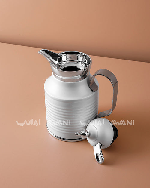 Premium Metal Arabic Coffee Dallah – Classic Design, 0.4L – Matte White with Gold Handle