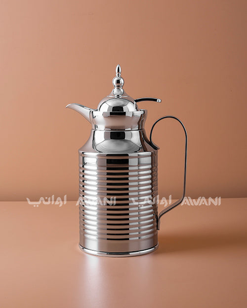 Premium Metal Arabic Coffee Dallah – Classic Design, 0.6 L – Shiny Silver