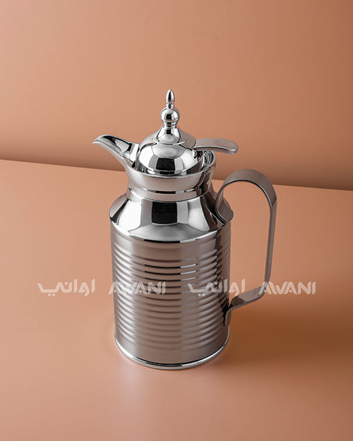 Premium Metal Arabic Coffee Dallah – Classic Design, 0.6 L – Shiny Silver