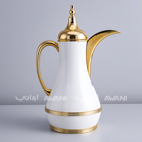 Arabic Vacuum Flask 1 L | Leakproof Arabic Dallah | White and Gold