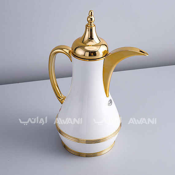 Arabic Vacuum Flask 1 L | Leakproof Arabic Dallah | White and Gold