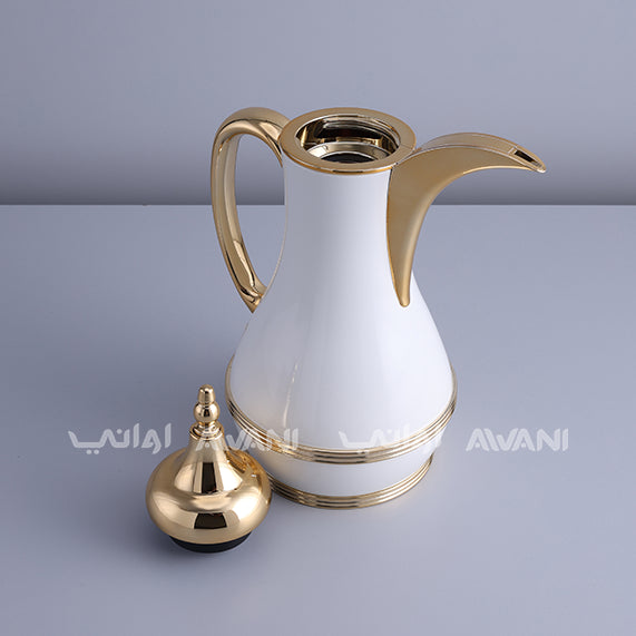 Arabic Vacuum Flask 1 L | Leakproof Arabic Dallah  |  White and Gold