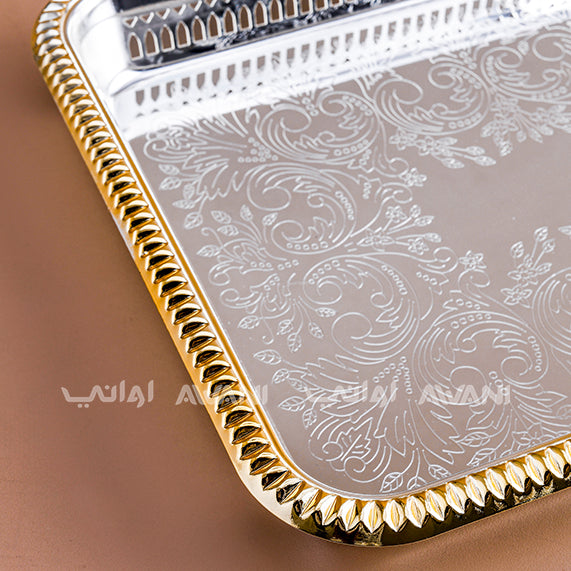 Designed Rectangle Silver and gold Tray ( L- 37 cm x W - 24 cm)