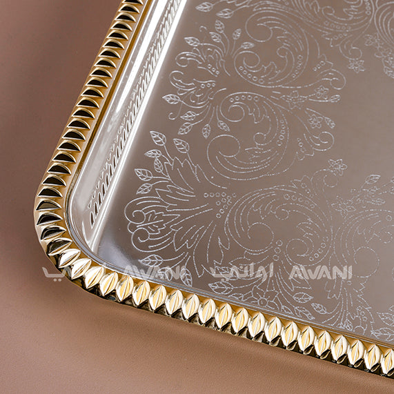 Designed Rectangle Silver and Edge gold tray (L - 50 cm x W -36 cm )
