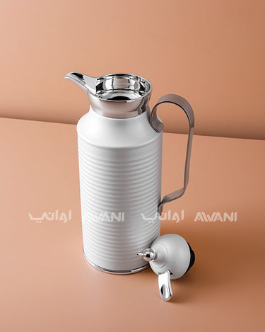 دلة قهوة عربية معدنية فاخرة – تصميم كلاسيكي، 1 لتر – أبيض مطفي