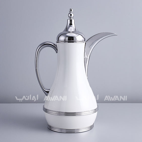 1 Liter Stainless Steel Vacuum Dallah - Thermos Bottles for Hot & Cold Beverages, Leak-Proof |white and Silver