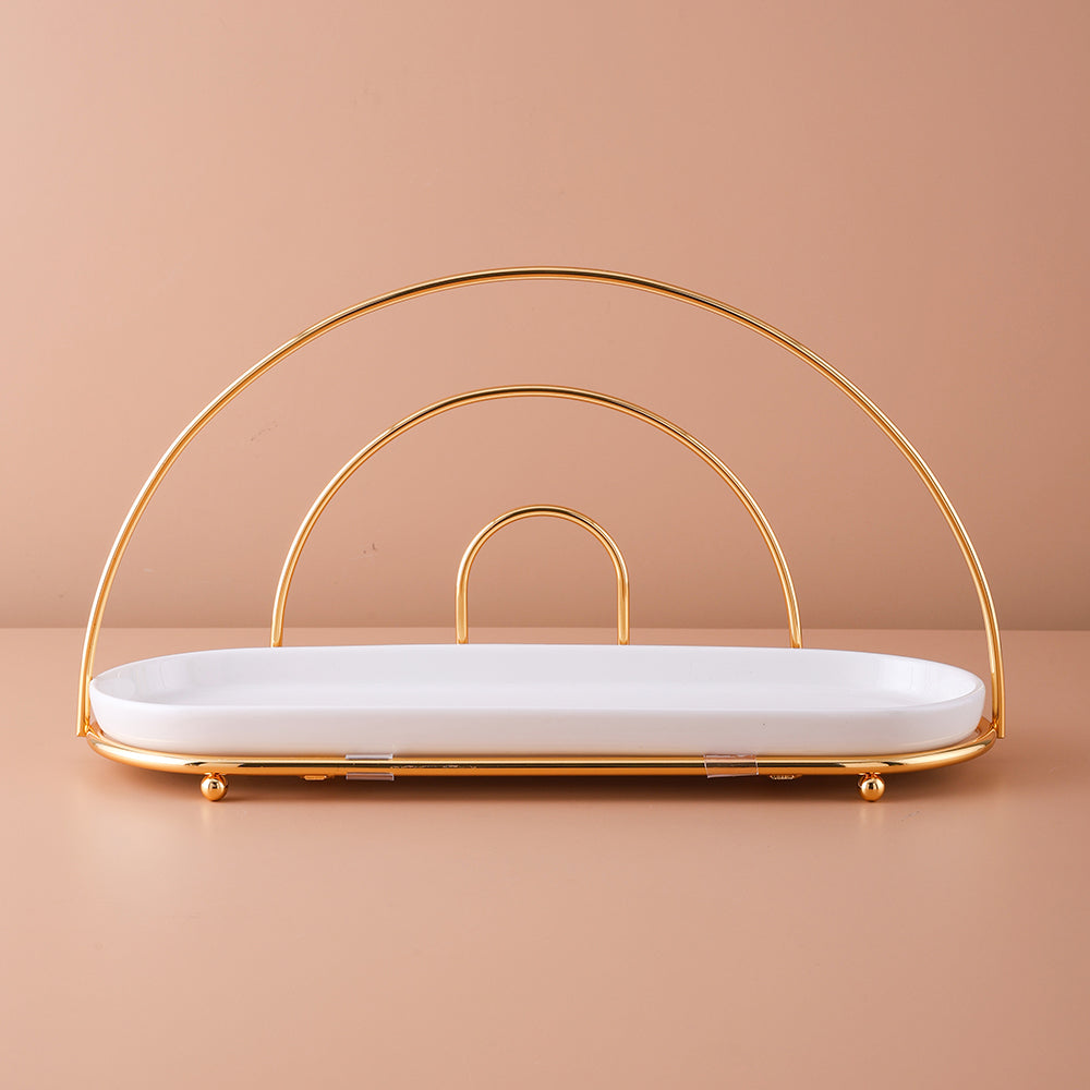 Single Horizontal Dessert Stand – Stainless Steel, White & Gold Finish