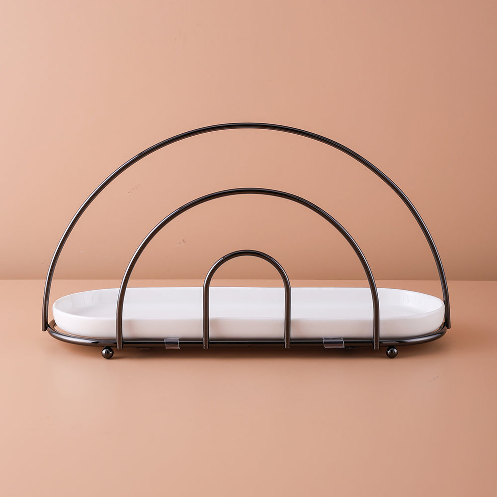 حامل عرض حلوى/كعكة أفقي واحد من الفولاذ المقاوم للصدأ - أبيض وأسود