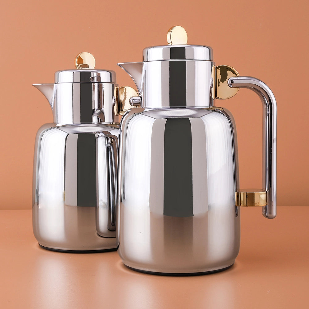 Elegant Vacuum Flask Set – 0.7L & 1L, Silver & Gold – Perfect for Tea & Coffee Service | Home and Ideal Gift for Any Occasion
