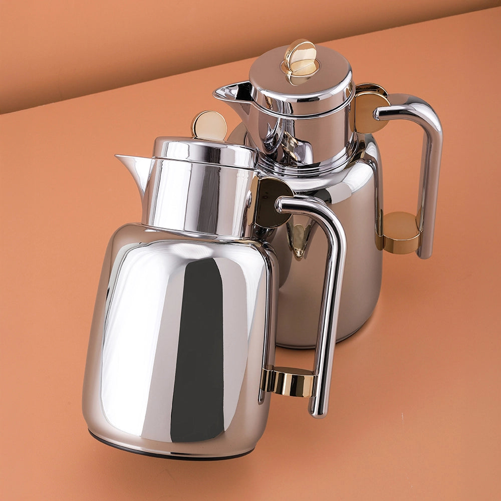 Elegant Vacuum Flask Set – 0.7L & 1L, Silver & Gold – Perfect for Tea & Coffee Service | Home and Ideal Gift for Any Occasion