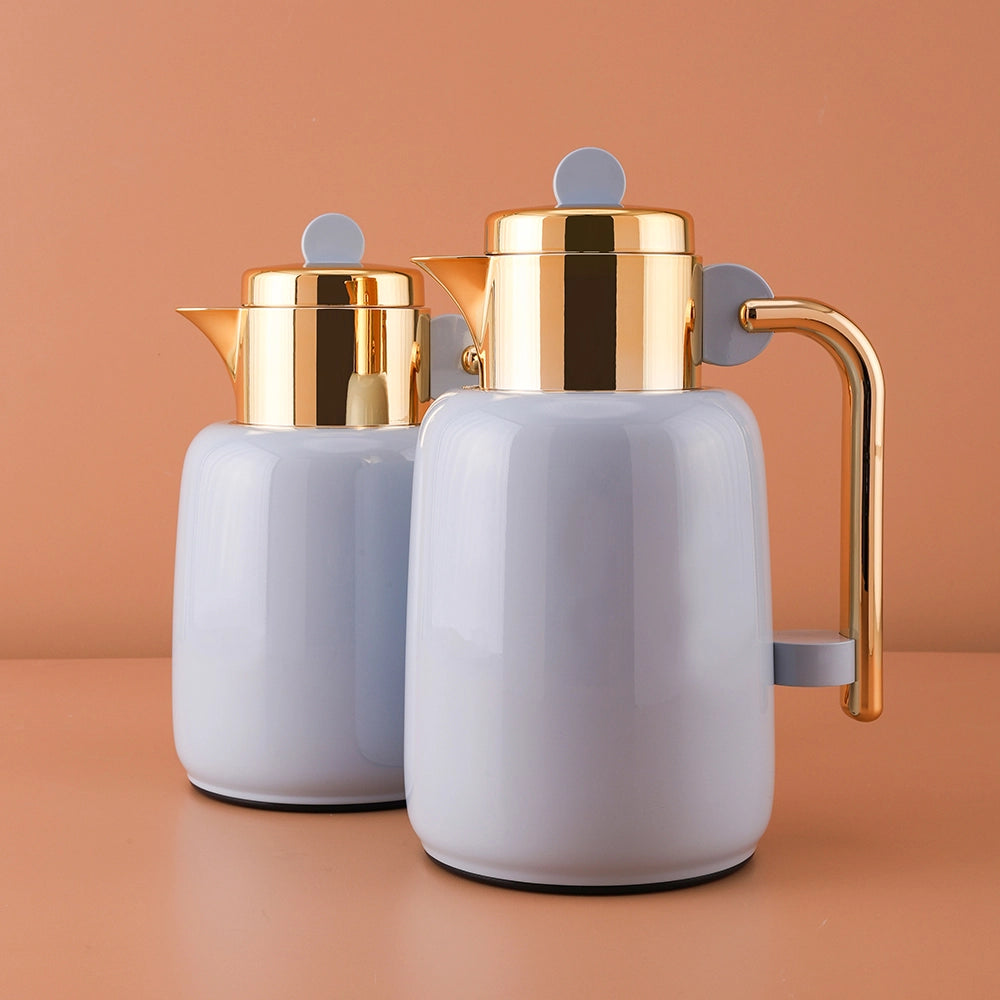 Elegant Vacuum Flask Set – 0.7L & 1L, Baby Blue & Gold – Perfect for Tea & Coffee Service | Home and Ideal Gift for Any Occasion