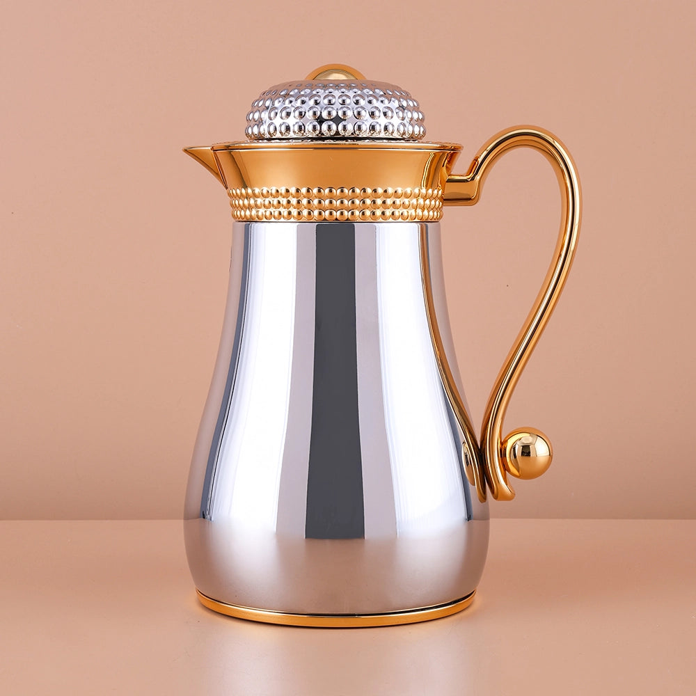 Silver and Gold Bubble Dot Design Flask Elegant Vacuum – Perfect for Tea & Coffee