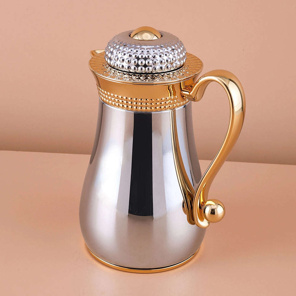 Silver and Gold Bubble Dot Design Flask Elegant Vacuum – Perfect for Tea & Coffee