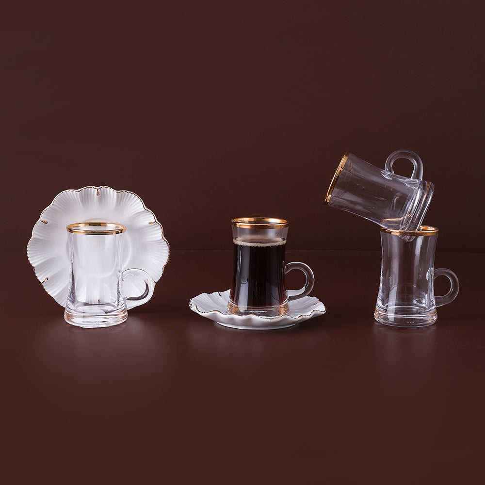 Double Wall Glass Turkish Tumbler With Saucer and Spoon Set, Tea or Coffee Cups