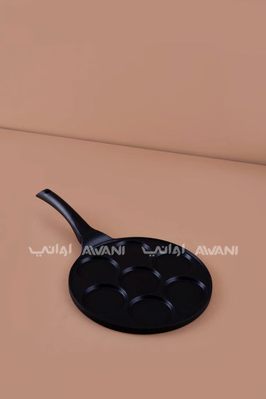 مقلاة فطائر من الألومنيوم المصبوب – مقلاة غير لاصقة بـ 7 فتحات، مقابض باكليت ناعمة الملمس، الجزء الخارجي مقاوم للحرارة، ألومنيوم مصبوب متين