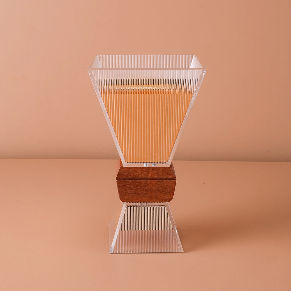 Glass Incense Burner With Wooden Gold and Glass Design Line - Small Size