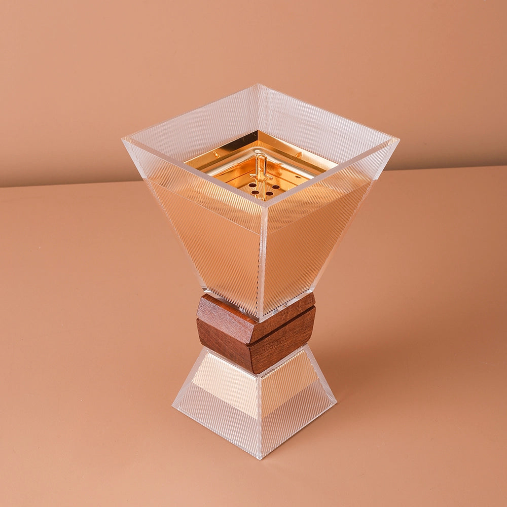Glass Incense Burner With Wooden Gold and Glass Design Line - Small Size