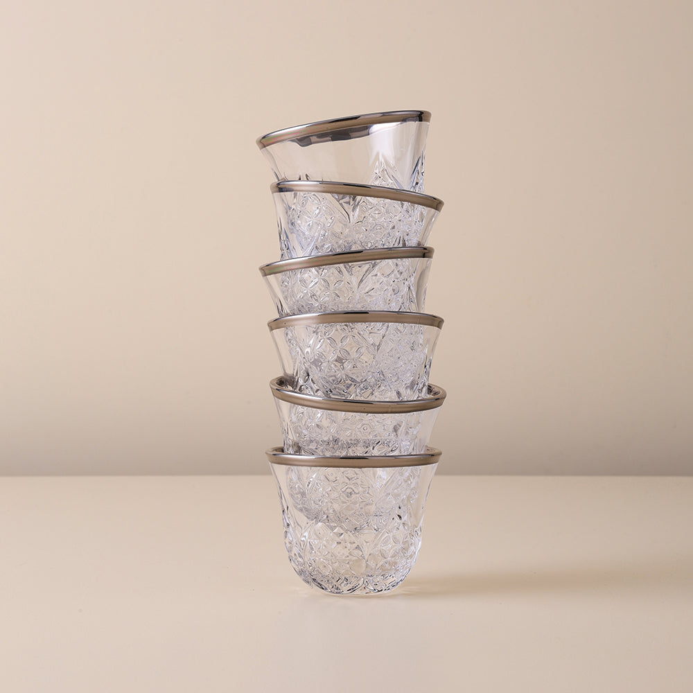 طقم أكواب قهوة زجاجية، تصميم فضي غير لامع، طقم أكواب قهوة زجاجية فاخر (بتصميم ورقة سفلية)