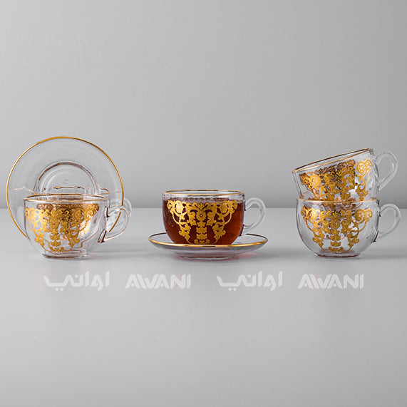 Tea Glass & Saucer Set - Milk Tea Glasses - Clear Gold Elegance | Sticker
