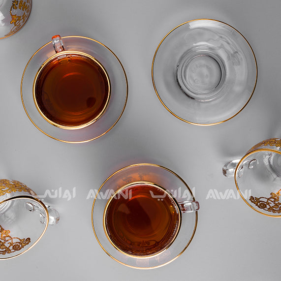 Tea Glass & Saucer Set - Milk Tea Glasses - Clear Gold Elegance | Sticker