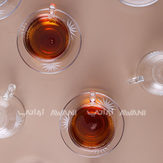 Crystal Tea Glass & Saucer Set with Clear and Elegant Leaf Design -Small