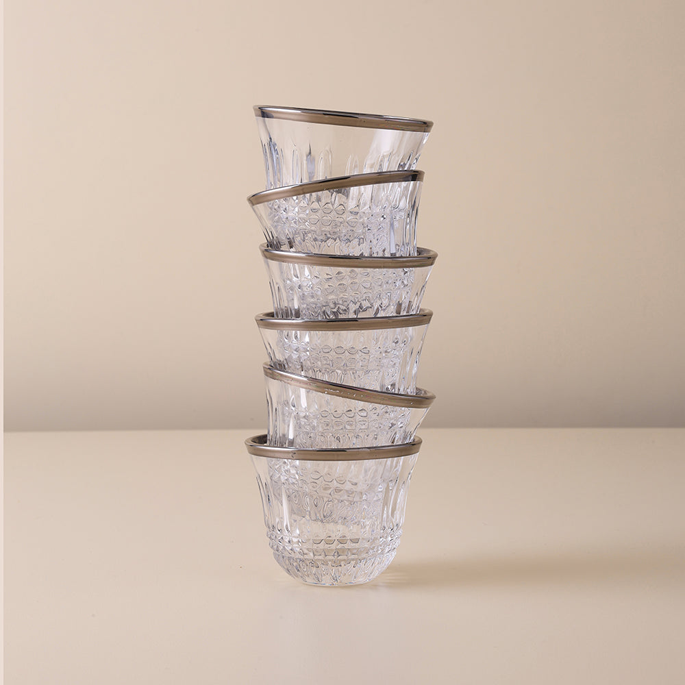 Glass Cawa Cup Set, Matt Silver Design Glass Cawa Cup, Luxury Cawa Cup Set