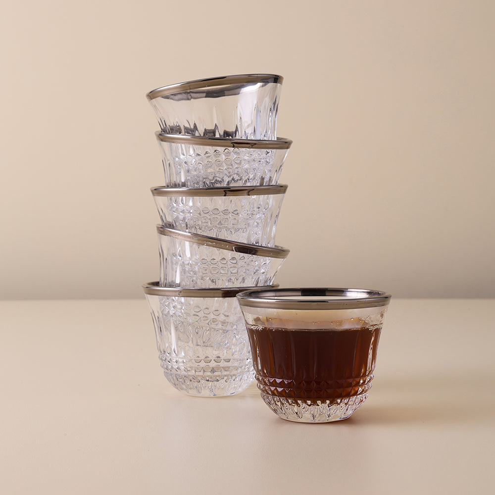 Glass Cawa Cup Set, Matt Silver Design Glass Cawa Cup, Luxury Cawa Cup Set