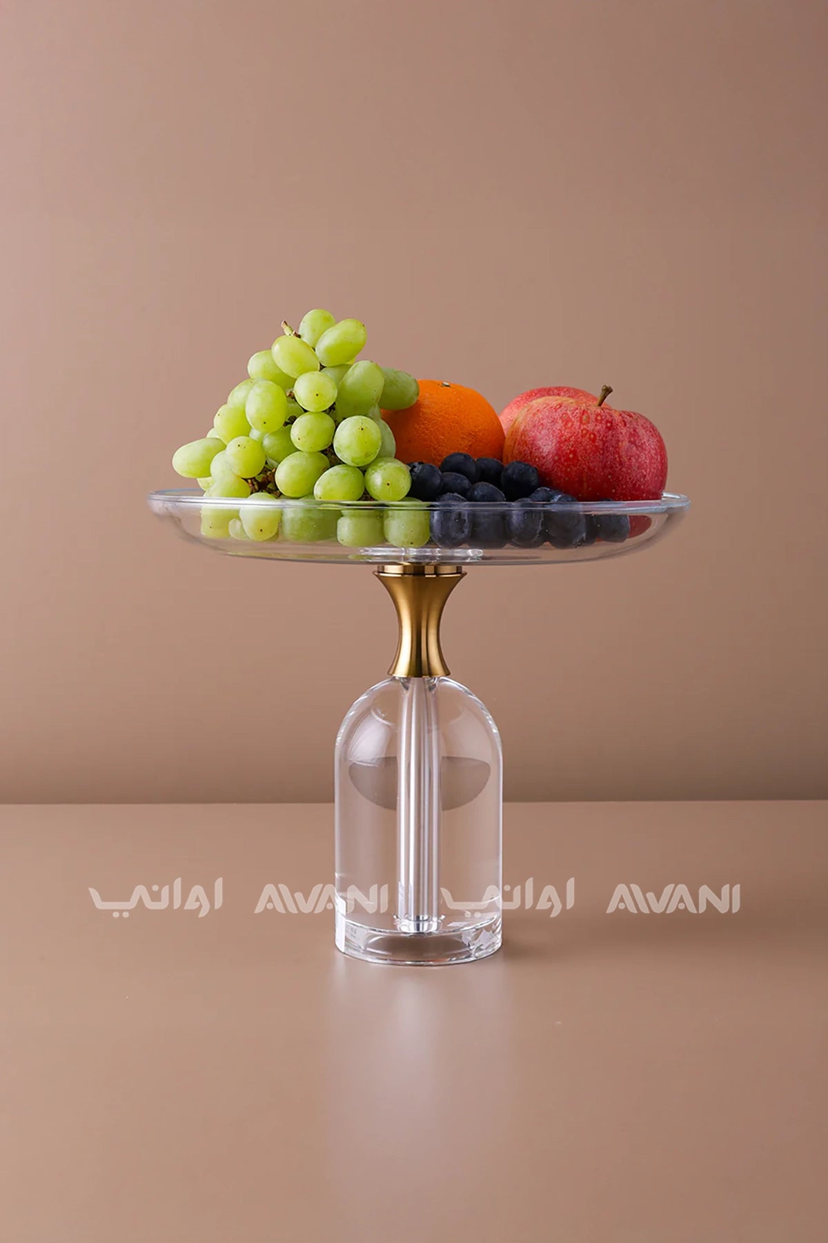 حامل شفاف مع طبق بتصميم شفاف ووعاء فاكهة من الزجاج الكريستالي وطاولة قهوة وديكور إبداعي - حجم صغير