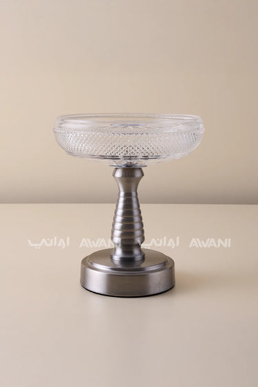 حامل فولاذي مع طبق تصميم وعاء فاكهة زجاجي كريستالي طاولة قهوة ديكور إبداعي - حجم صغير