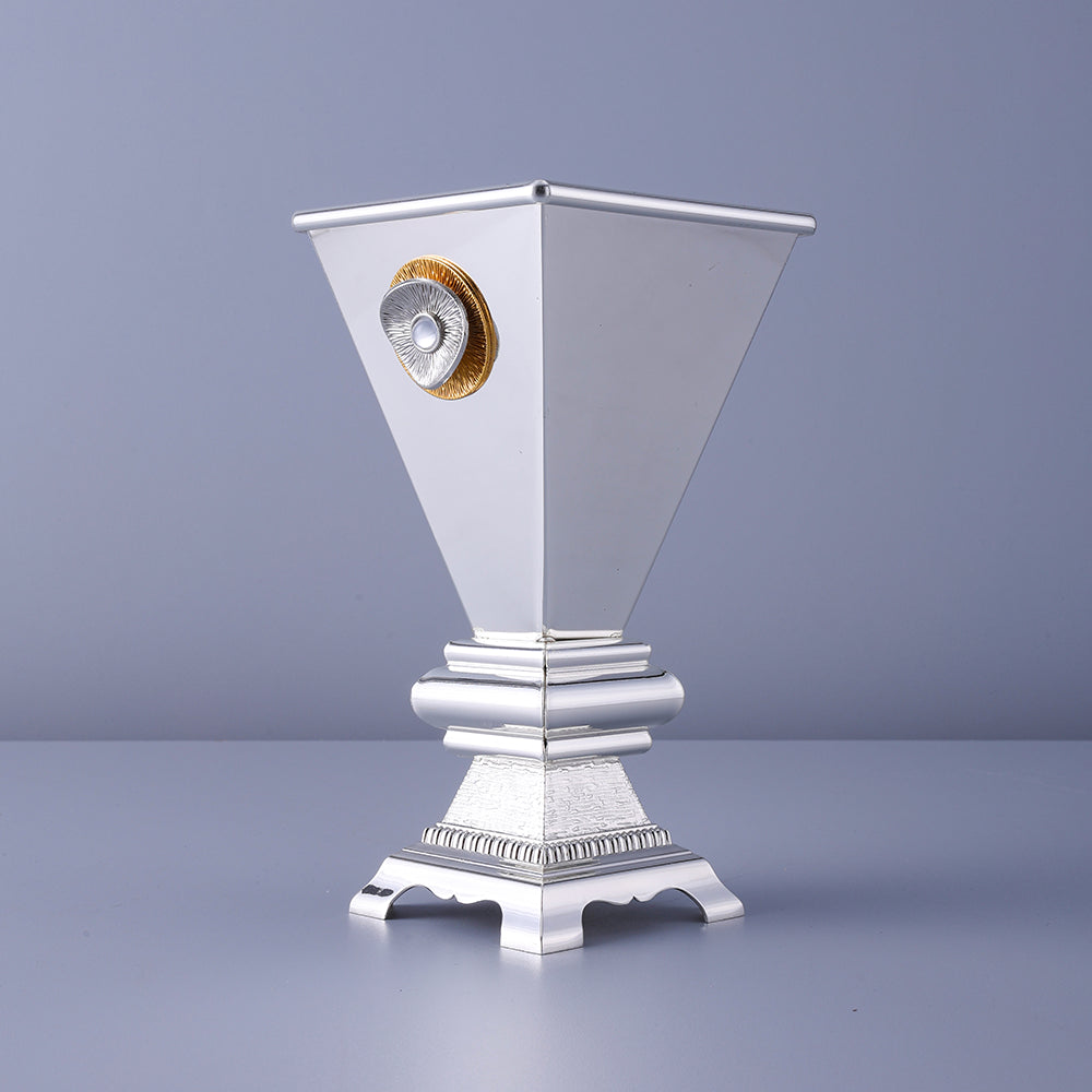 Plain Silver Color New Style Incense Burner Holder - Round Silver and Gold Design