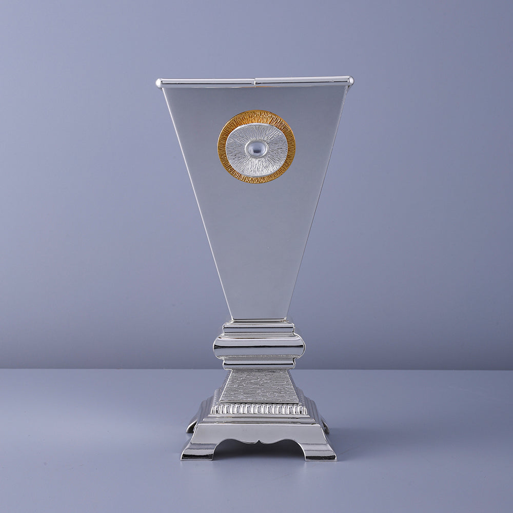 Plain Silver Color New Style Incense Burner Holder - Round Silver and Gold Design (Large)
