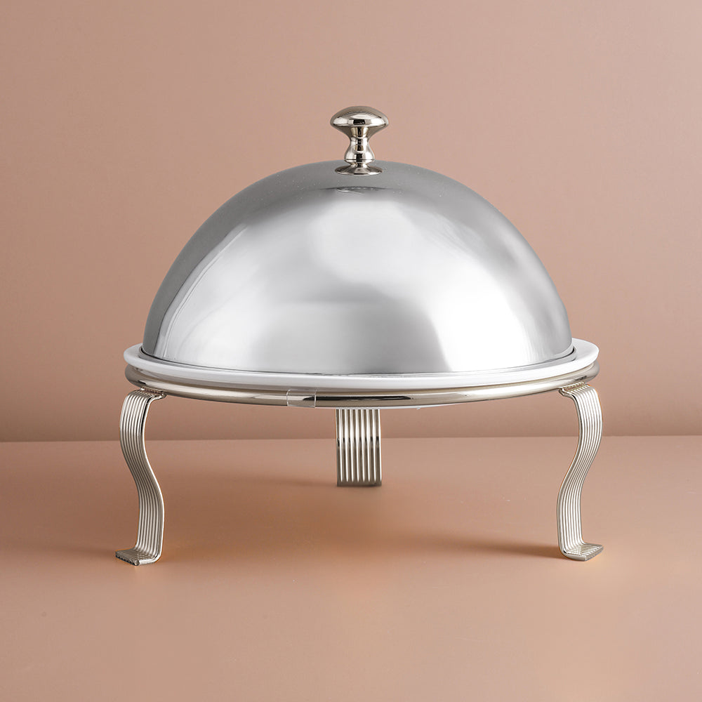 طبق تقديم فاخر فضي اللون مع غطاء واقٍ - كبير