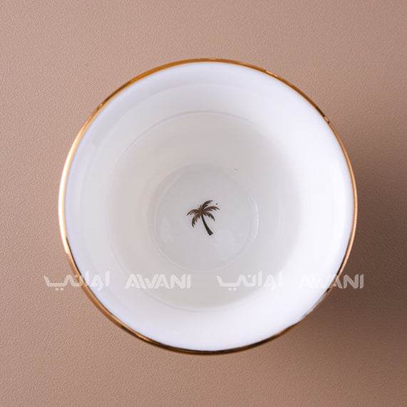 12-Piece Arabic Coffee Cup Set with Palm & Gold Accents | Gold Rim