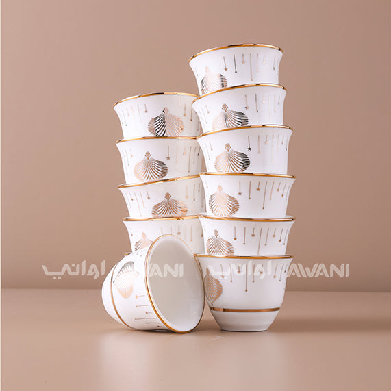Elegance: 12-Piece Arabic Coffee Cup Set with Gold Rim & Motif (6cm)
