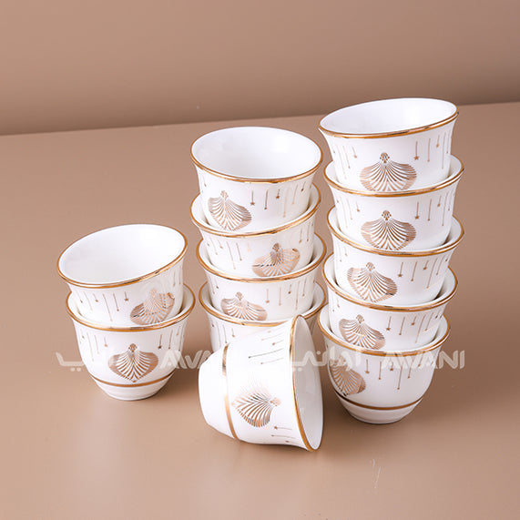 Elegance: 12-Piece Arabic Coffee Cup Set with Gold Rim & Motif (6cm)