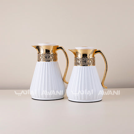 Royal Classic Insulated Flask Set – 1L & 0.75L (White and Gold Finish)