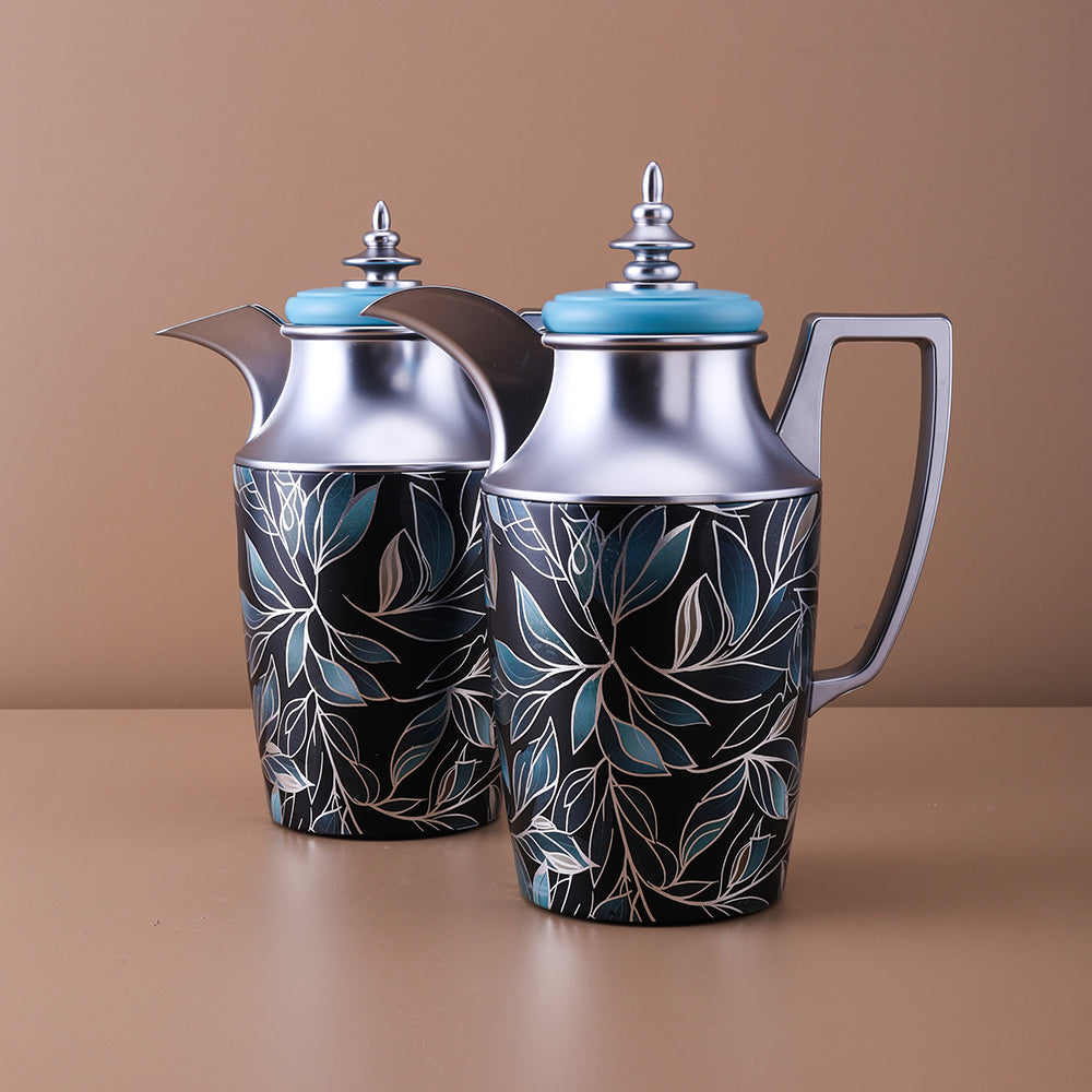 New Elegant Vacuum Flask Set – 1 L & 1L, Black and Handle silver – Perfect for Tea & Coffee Service | Gift for Any Occasion