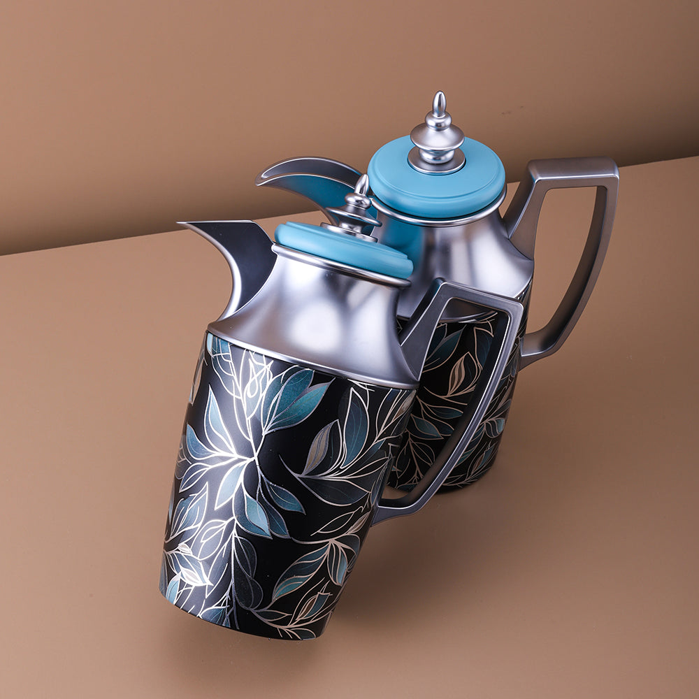 New Elegant Vacuum Flask Set – 1 L & 1L, Black and Handle silver – Perfect for Tea & Coffee Service | Gift for Any Occasion